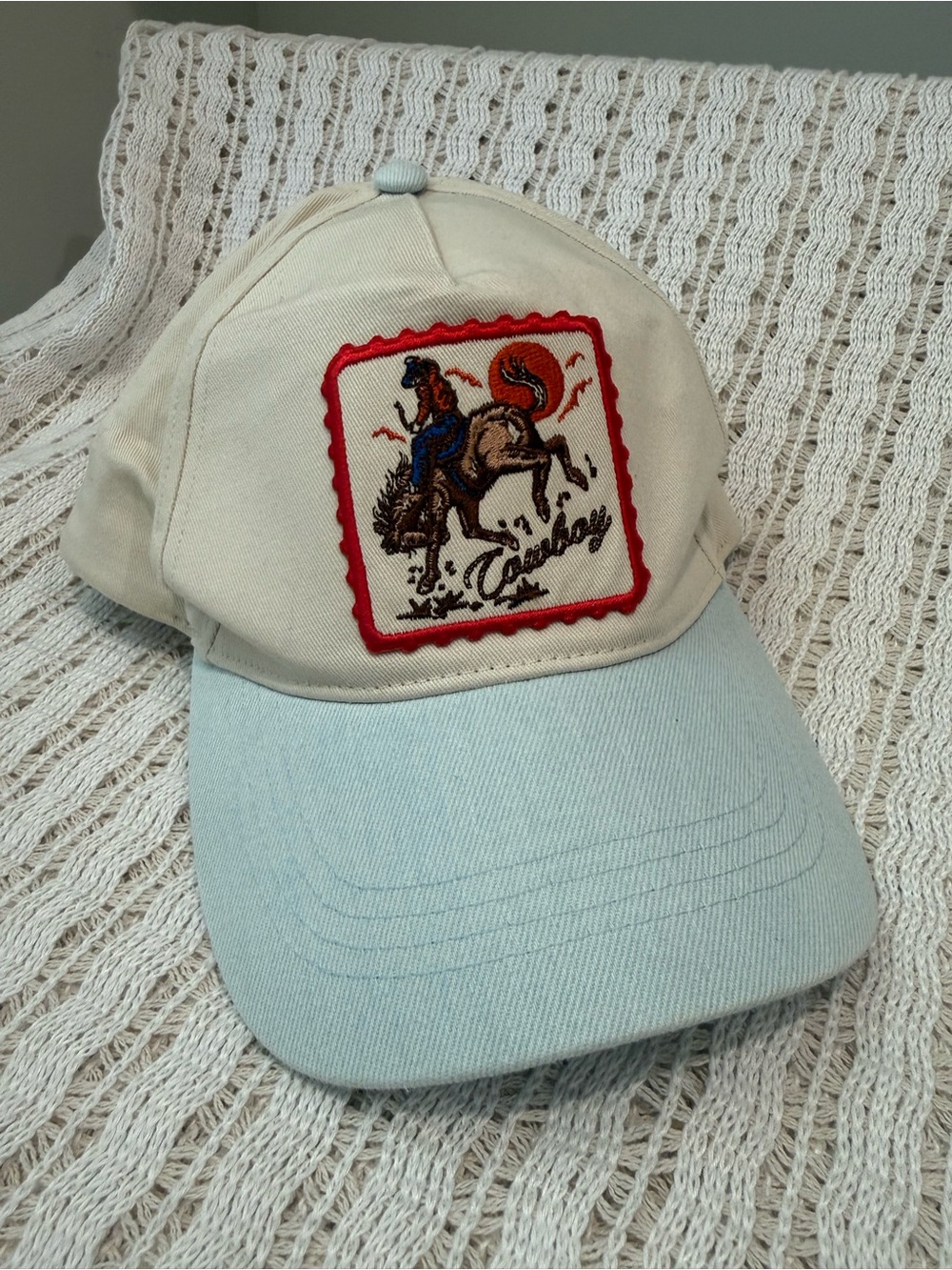 David and Young Kids Cowboy Patch Cap - Cream and Light Blue